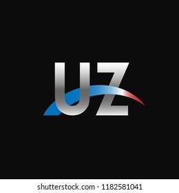 Initial letters UZ overlapping movement swoosh logo, metal silver blue red color on black background