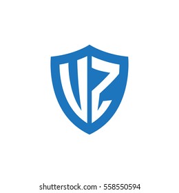 Initial letters UZ, VZ, shield shape blue simple logo