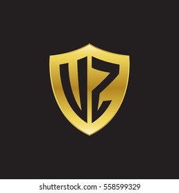 Initial letters UZ, VZ, shield shape gold logo