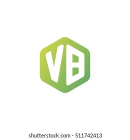 Initial letters VB rounded hexagon shape green simple modern logo