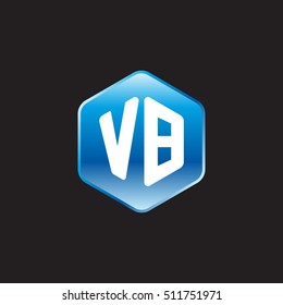 Initial letters VB rounded hexagon shape blue modern logo