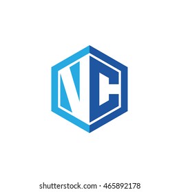 Initial letters VC negative space hexagon shape logo blue