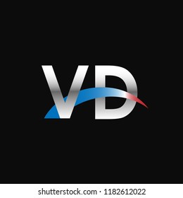 Initial letters VD overlapping movement swoosh logo, metal silver blue red color on black background