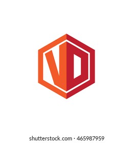 Initial letters VD, VO, hexagon shape logo red orange