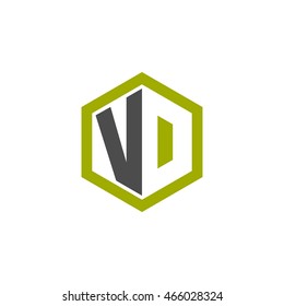 Initial letters VD, VO, negative space hexagon shape logo green black gray