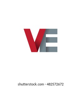 Initial letters VE overlapping fold logo red gray
