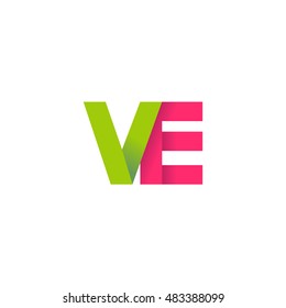 Initial letters VE overlapping fold logo green magenta