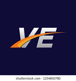 Initial letters VE vector illustrations designs with overlapping orange swoosh vector for company logo on dark blue background.