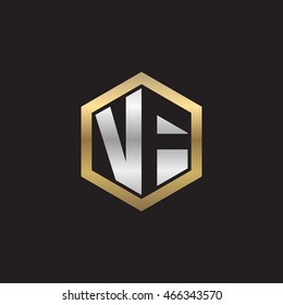 Initial letters VF negative space hexagon shape logo silver gold