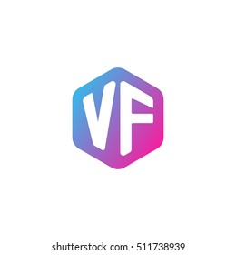 Initial letters VF rounded hexagon shape blue pink purple simple modern logo