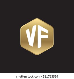 Initial letters VF rounded hexagon shape gold modern logo