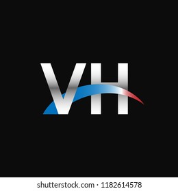 Initial letters VH overlapping movement swoosh logo, metal silver blue red color on black background