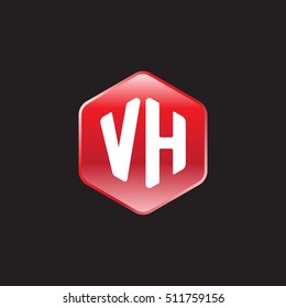 Initial letters VH rounded hexagon shape red modern logo