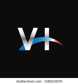 Initial letters VI overlapping movement swoosh logo, metal silver blue red color on black background