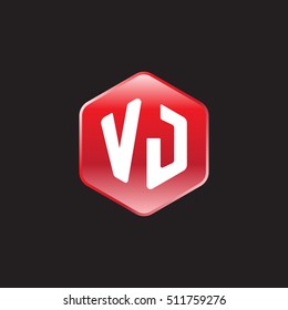 Initial letters VJ rounded hexagon shape red modern logo