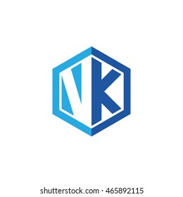 Initial letters VK negative space hexagon shape logo blue