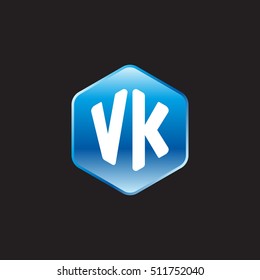 Initial letters VK rounded hexagon shape blue modern logo