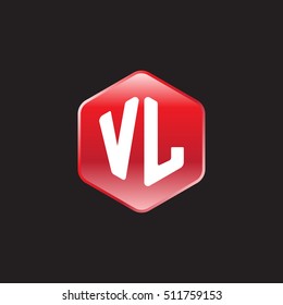 Initial letters VL rounded hexagon shape red modern logo