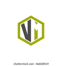 Initial letters VM negative space hexagon shape logo green black gray