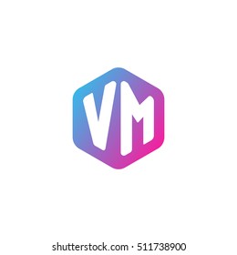 Initial letters VM rounded hexagon shape blue pink purple simple modern logo