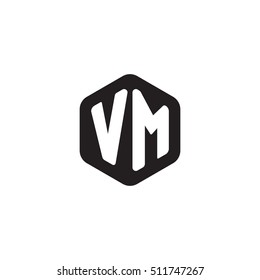 Initial letters VM rounded hexagon shape monogram black simple modern logo