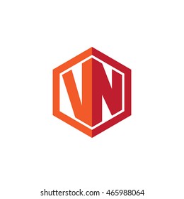 Initial letters VN hexagon shape logo red orange