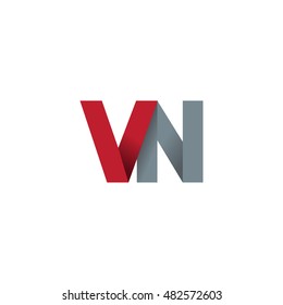 Initial letters VN overlapping fold logo red gray