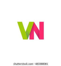 Initial letters VN overlapping fold logo green magenta