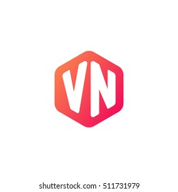 Initial letters VN rounded hexagon shape red orange simple modern logo