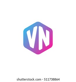 Initial letters VN rounded hexagon shape blue pink purple simple modern logo