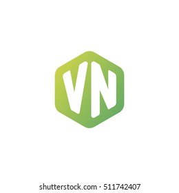 Initial letters VN rounded hexagon shape green simple modern logo