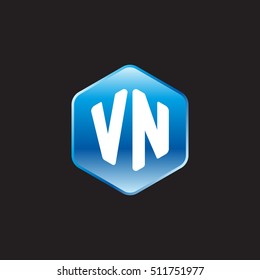 Initial letters VN rounded hexagon shape blue modern logo