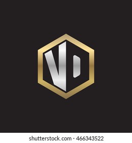 Initial letters VO negative space hexagon shape logo silver gold