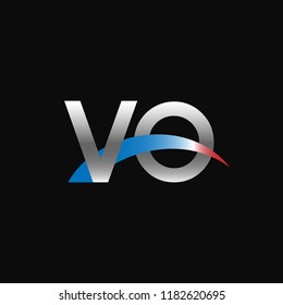 Initial letters VO overlapping movement swoosh logo, metal silver blue red color on black background