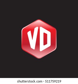 Initial letters VO rounded hexagon shape red modern logo