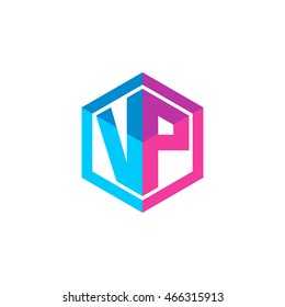 Initial letters VP hexagon box shape logo blue pink purple
