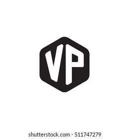 Initial letters VP rounded hexagon shape monogram black simple modern logo