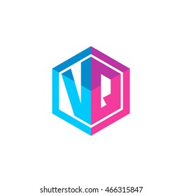Initial letters VQ hexagon box shape logo blue pink purple