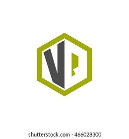 Initial letters VQ negative space hexagon shape logo green black gray