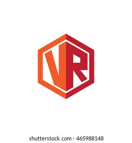 Initial letters VR hexagon shape logo red orange