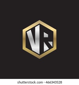 Initial letters VR negative space hexagon shape logo silver gold