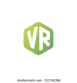 Initial letters VR rounded hexagon shape green simple modern logo