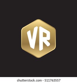Initial letters VR rounded hexagon shape gold modern logo