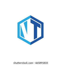 Initial letters VT negative space hexagon shape logo blue