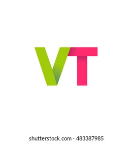 Initial letters VT overlapping fold logo green magenta