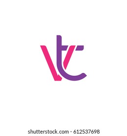 Initial letters vt, round overlapping lowercase logo modern design pink purple