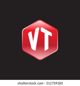 Initial letters VT rounded hexagon shape red modern logo