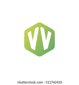Initial letters VV rounded hexagon shape green simple modern logo