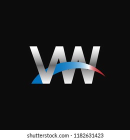 Initial letters VW overlapping movement swoosh logo, metal silver blue red color on black background