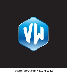 Initial letters VW rounded hexagon shape blue modern logo